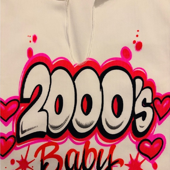 Airbrush Ribbed Crop Top White XS Y2K Graffiti Tank - Picture 2 of 5